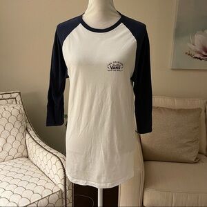Vans Navy and White Off The Wall Cotton 3/4 Length Sleeve T-Shirt